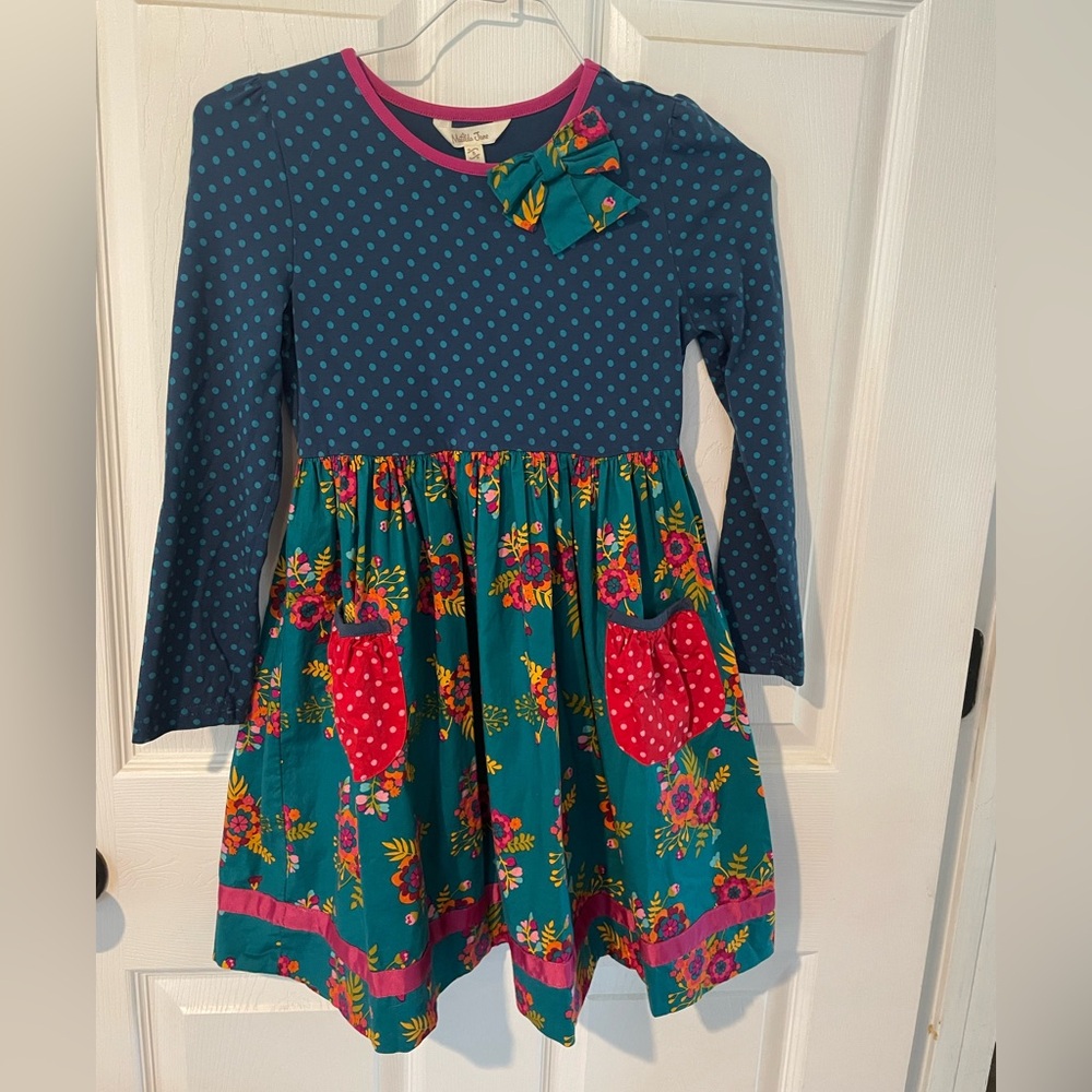 Matilda Jane Navy and Teal polka dot and Pink foral Dress with Bow